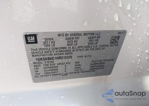 2017 Chevrolet Tahoe Lt из США, поврежденный, VIN 1GNSKBKC1HR315975